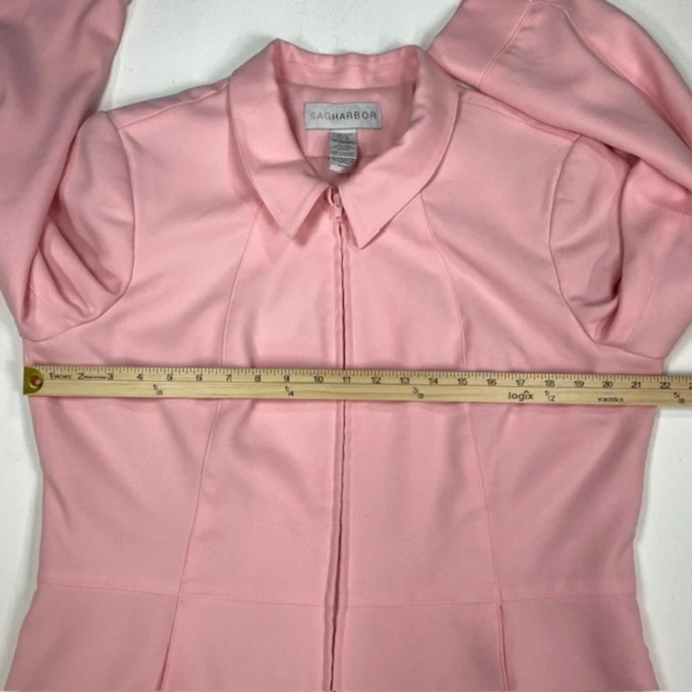 Sag Harbor Womens Pink Zip Front Blazer Jacket Collared Professional Size‎ 16